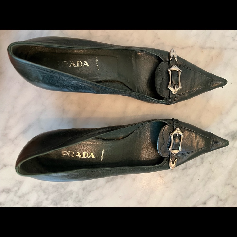 Prada Green Leather  Kitten Heel Shoes 9.5